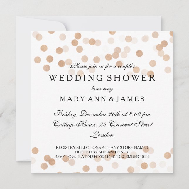 Couple's Wedding Shower Copper Foil Glitter Lights Invitation (Front)