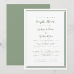 Couples Wedding Shower Engagement Sage Green White Invitation