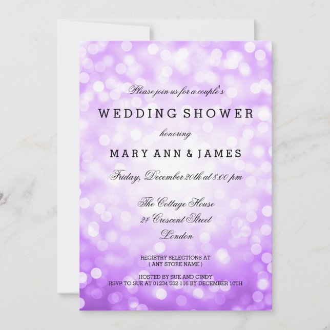 Couple's Wedding Shower Purple Glitter Lights Invitation (Front)