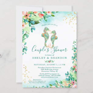 Couples Wedding Shower Tropical Floral Seahorses Invitation