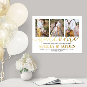 Couples Wedding Shower Welcome Photo White & Gold Foil Prints