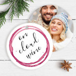 Couples Wine Lover Christmas Ceramic Ornament<br><div class="desc">Fun wine lovers Christmas ornaments featuring the words "On Cloud Wine" in a modern hand lettered script typography. This personalized ornament reverses to your most memorable couples photo or besties' photo and a custom greeting. Funny Christmas gift ideas for newlyweds, mom, girlfriend or best friend. To see matching custom wine...</div>