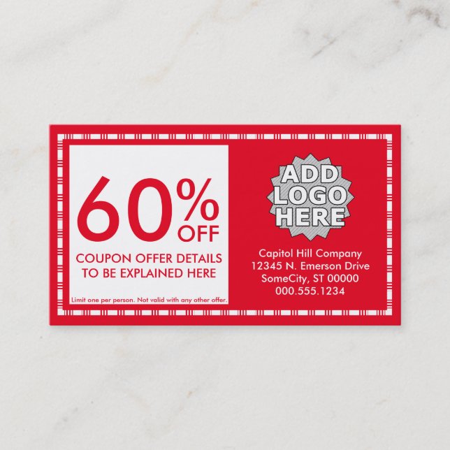 coupon. (colour customizable) discount card (Front)