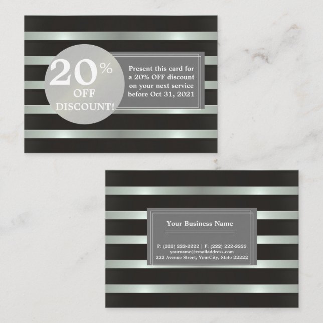Coupon de remise Étiquette argent noir et blanc (Devant / Derrière)