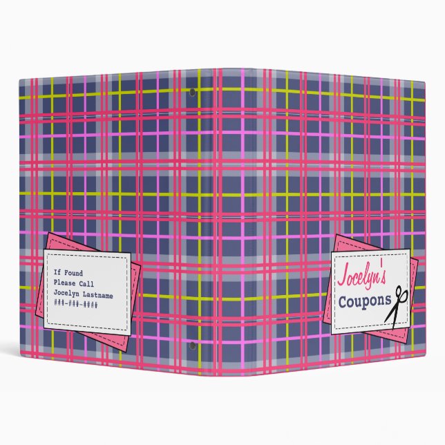 Coupon Organizer - Pink Blue & Yellow Plaid Binder (Background)