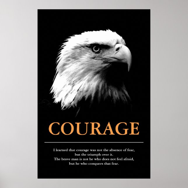 Courage Black White Eagle Motivational Inspiration Poster (Front)