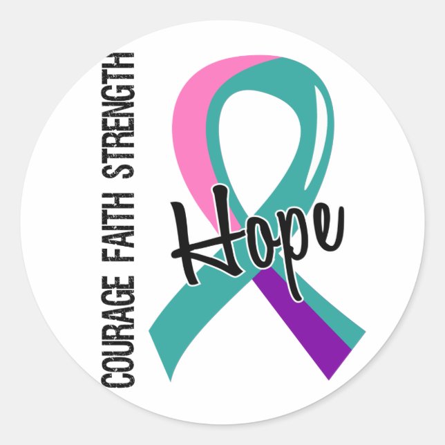 Courage Faith Hope 5 Thyroid Cancer Classic Round Sticker (Front)