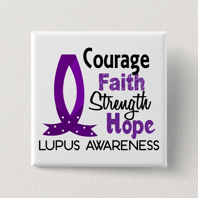 Courage Faith Strength Hope Lupus 2 Inch Square Button (Front)