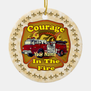 Courage Firefighter Firetruck  Ceramic Ornament