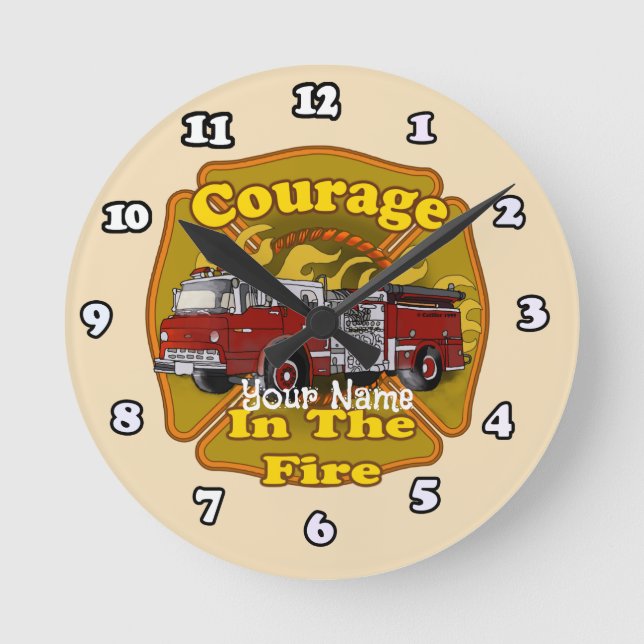 Courage Firetruck firefighters  Round Clock (Front)