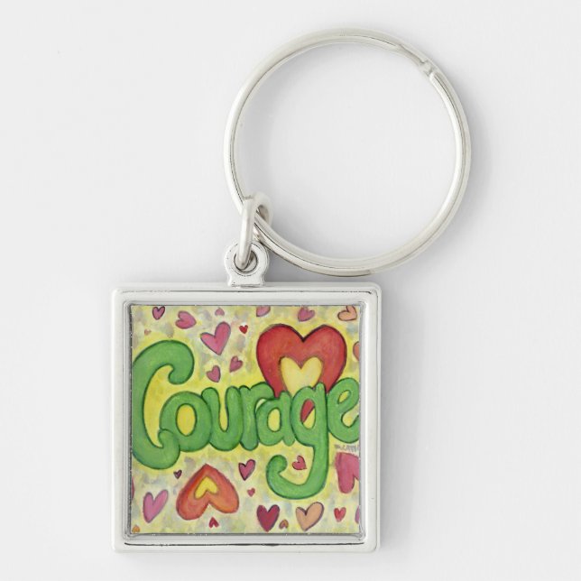 Courage Heart Word Art Inspirational Keychain (Front)