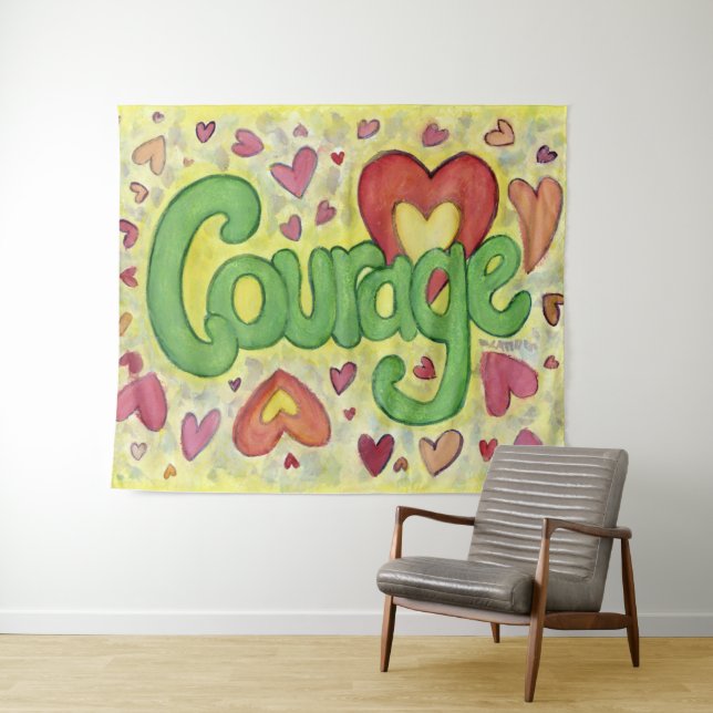 Courage Heart Word Art Tapestry Wall Hanging (In Situ (Horizontal))