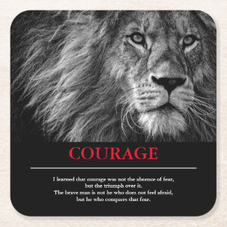 Courage Lion Motivational Inspirational Square Paper Coaster