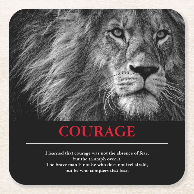 Courage Lion Motivational Inspirational Square Paper Coaster (Front)