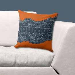 Courage Typography Orange & Blue  Ripped Pattern  Throw Pillow