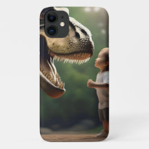**"Courage Unleashed: A Small Boy Faces the T-Rex"