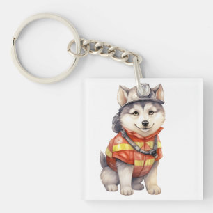 Courageous Firefighter Siberian Husky Dog Honourin Keychain