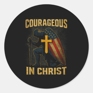 Courageous In Christ Knight Cross Patriotic Usa Fl Classic Round Sticker