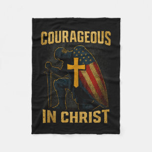 Courageous In Christ Knight Cross Patriotic Usa Fl Fleece Blanket