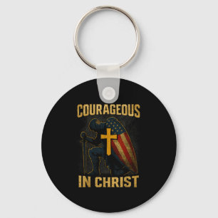 Courageous In Christ Knight Cross Patriotic Usa Fl Keychain