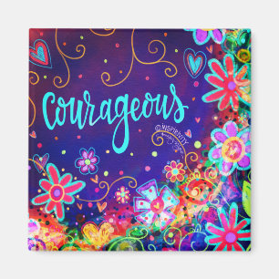 Courageous Pretty Floral Inspirational Purple Magnet