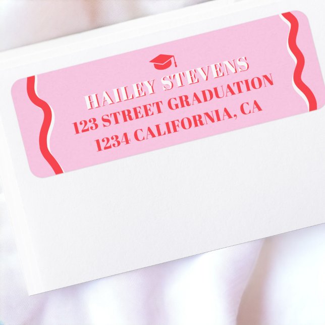 Courbe rouge rétro-rosée, inclinaison ondulée (Retro pink red curve squiggle wavy graduation label)