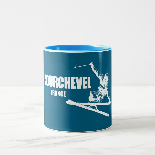 Courchevel France Skier Two-Tone Coffee Mug (Center)
