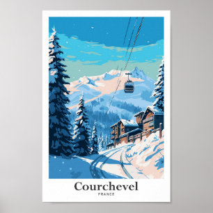 Courchevel France Travel Art Vintage Illustration Poster