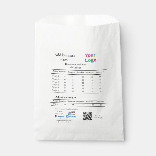 Courier delivery company details add price weight  favour bag (Front)