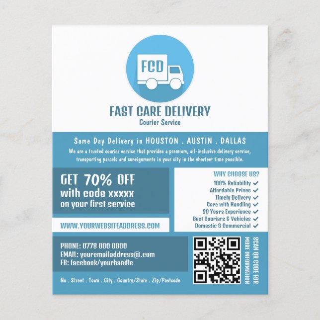 Courier Delivery Logo, Courier Service Advertising Flyer (Front)