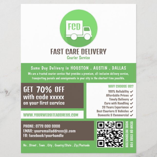 Courier Delivery Logo, Courier Service Advertising Flyer (Front)