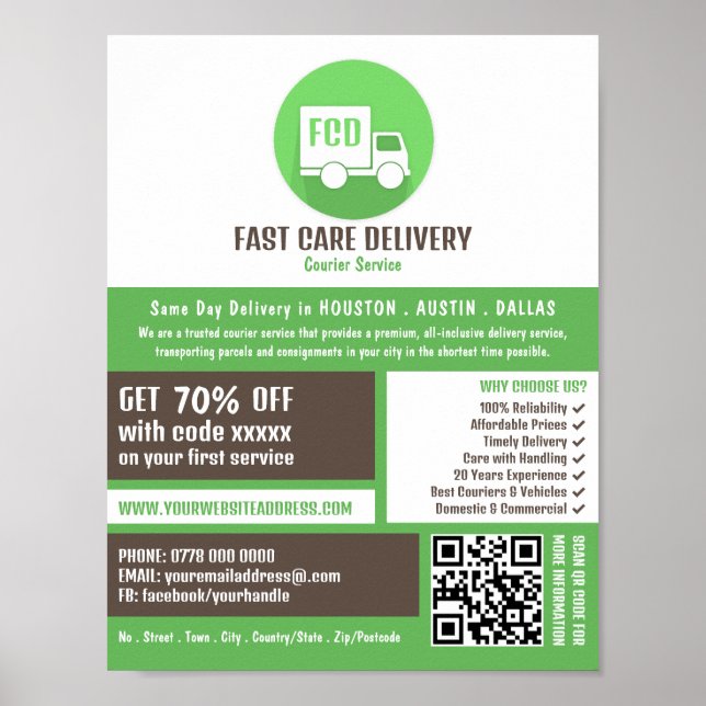 Courier Delivery Logo, Courier Service Advertising Poster (Front)