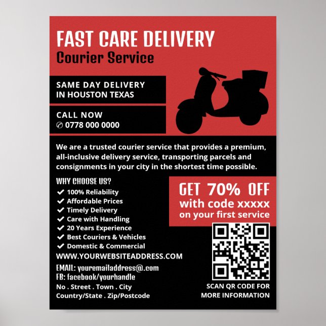 Courier Moped Design, Courier Service Advertising Poster (Front)
