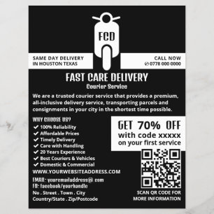 Courier Moped Logo, Courier Service Advertising Flyer