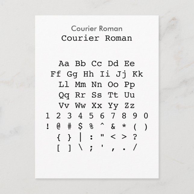 Courier Roman - Zazzle Font Sampler Sheet Postcard (Front)