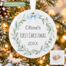 Couronne aquarelle Ornement de 1er Noël de bébé