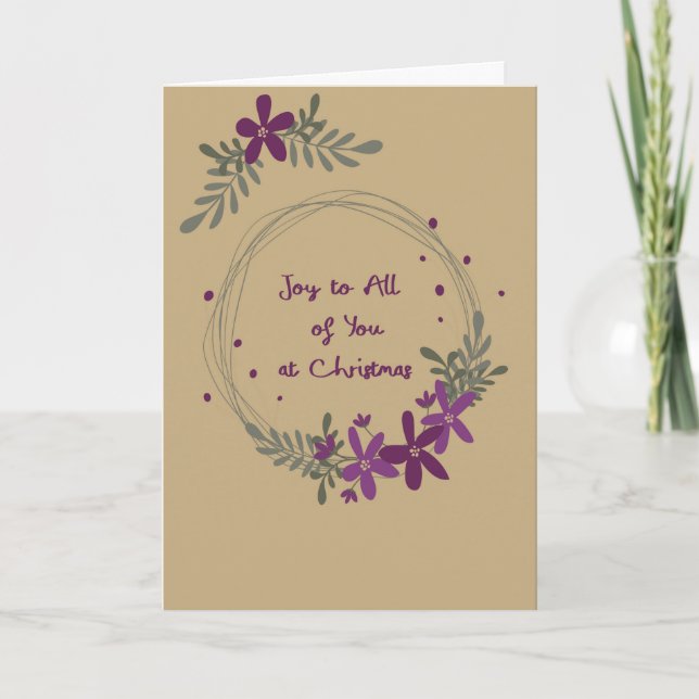Couronne de carte de Noël aux fleurs violettes (Devant)
