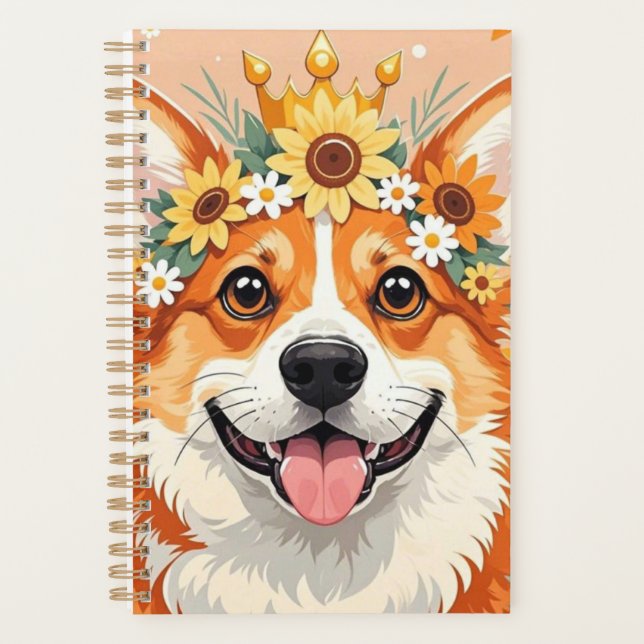Couronne de chien corgi joyeux des marguerites et  (Devant)