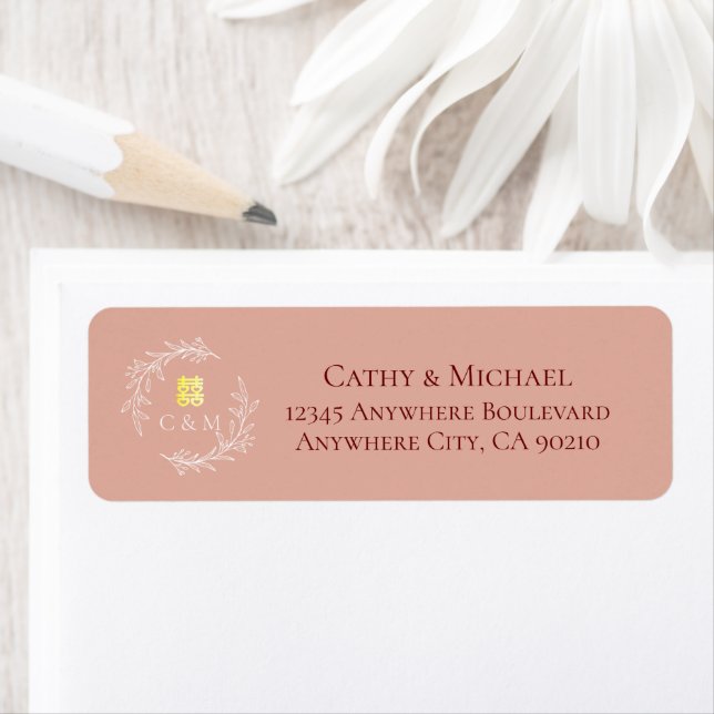 Couronne de feuille rose Adresse de retour du mari (En situation)