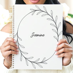 Couronne de feuilles noires minimaliste avec nom p