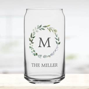 Couronne de feuilles vert sauge aquarelle monogram