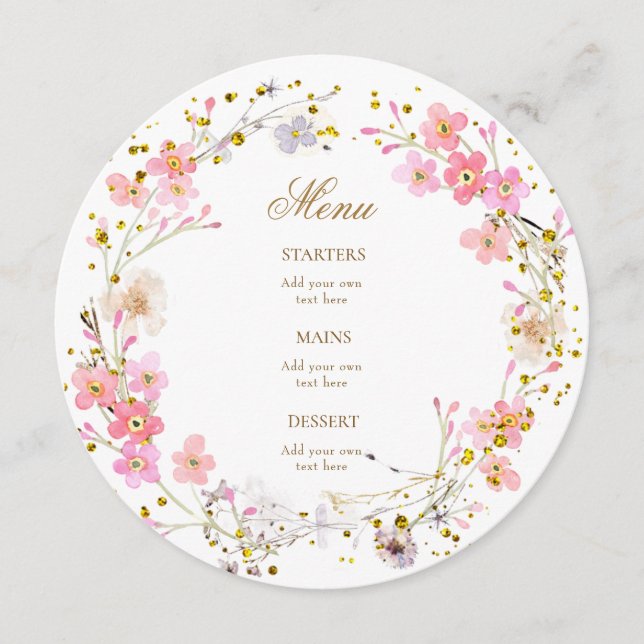 couronne de fleurs rose aquarelle menu (Devant)