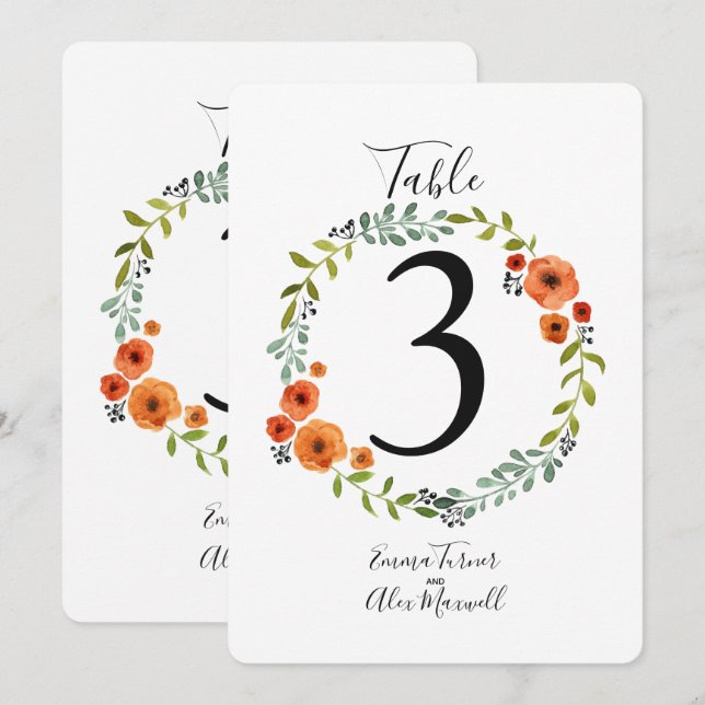 Couronne de jolies fleurs | Cartes de numéros de t (Devant / Derrière)