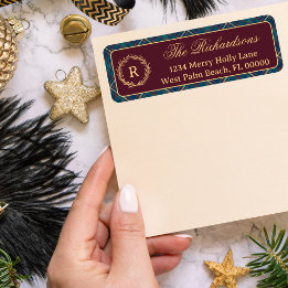 Couronne de monogramme classique Noël plaid bordea
