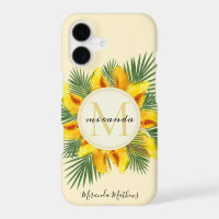 Couronne de monogramme de feuilles tropicales de m