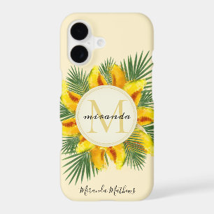 Couronne de monogramme de feuilles tropicales de m