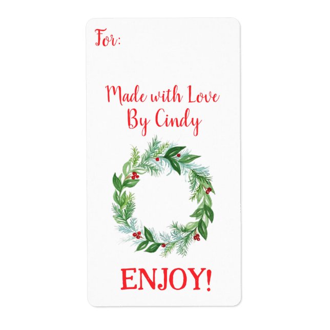 Couronne de Noël à l'aquarelle FAITE AVEC AMOUR (Devant)