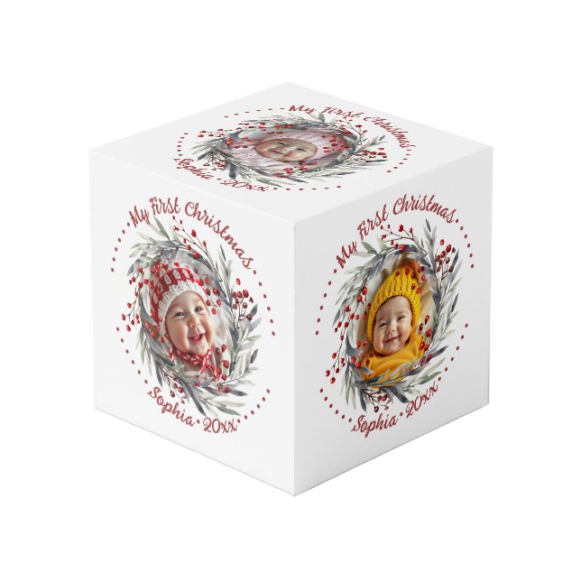 Couronne de Noël avec briques rouges cube photo (Angle devant)