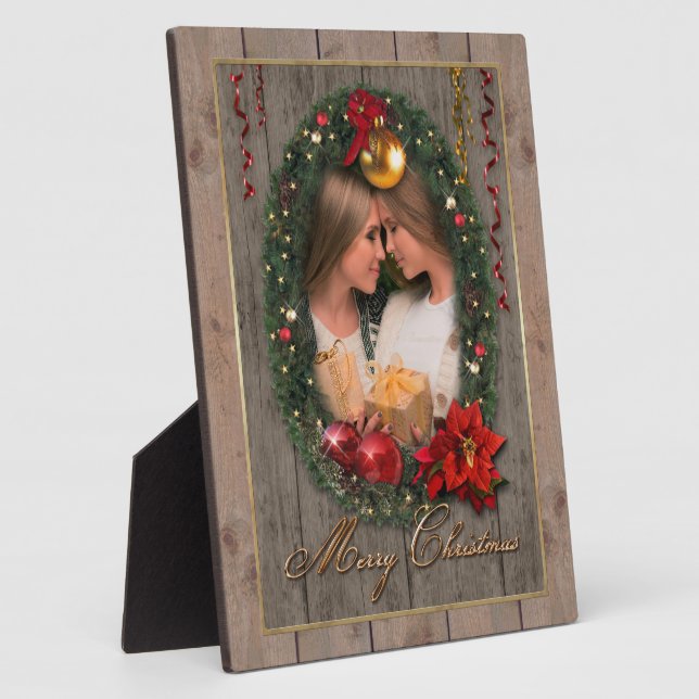 Couronne de Noël avec votre plaque photo (Côté)