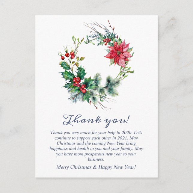 Couronne de Noël Carte de remerciements de vacance (Devant)